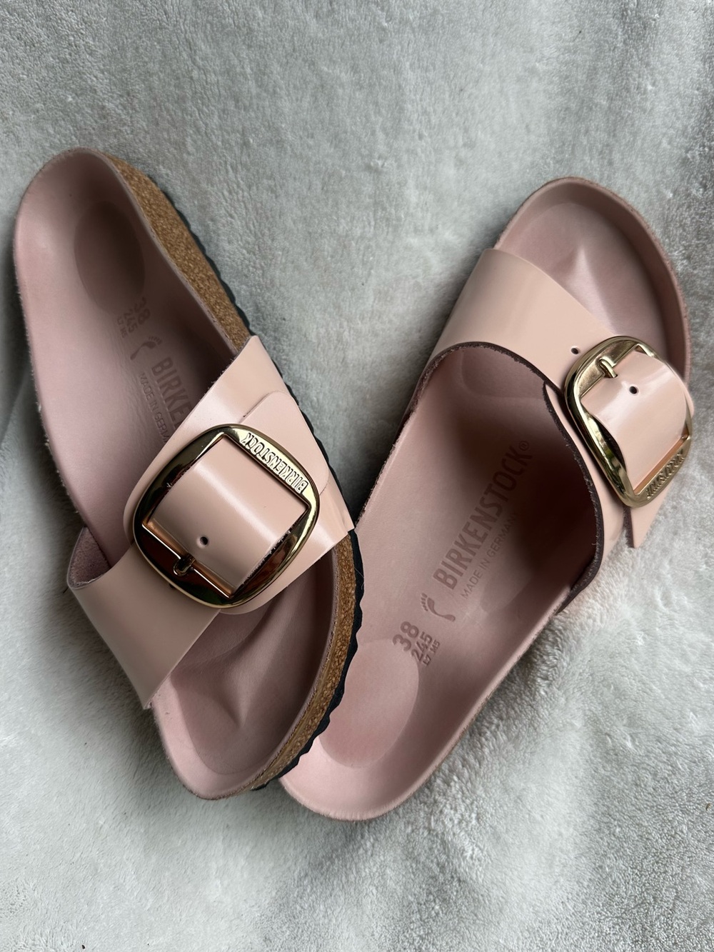 Birkenstock Madrid Gold Big Buckle Sandals high shine light rose pink size 38 /7